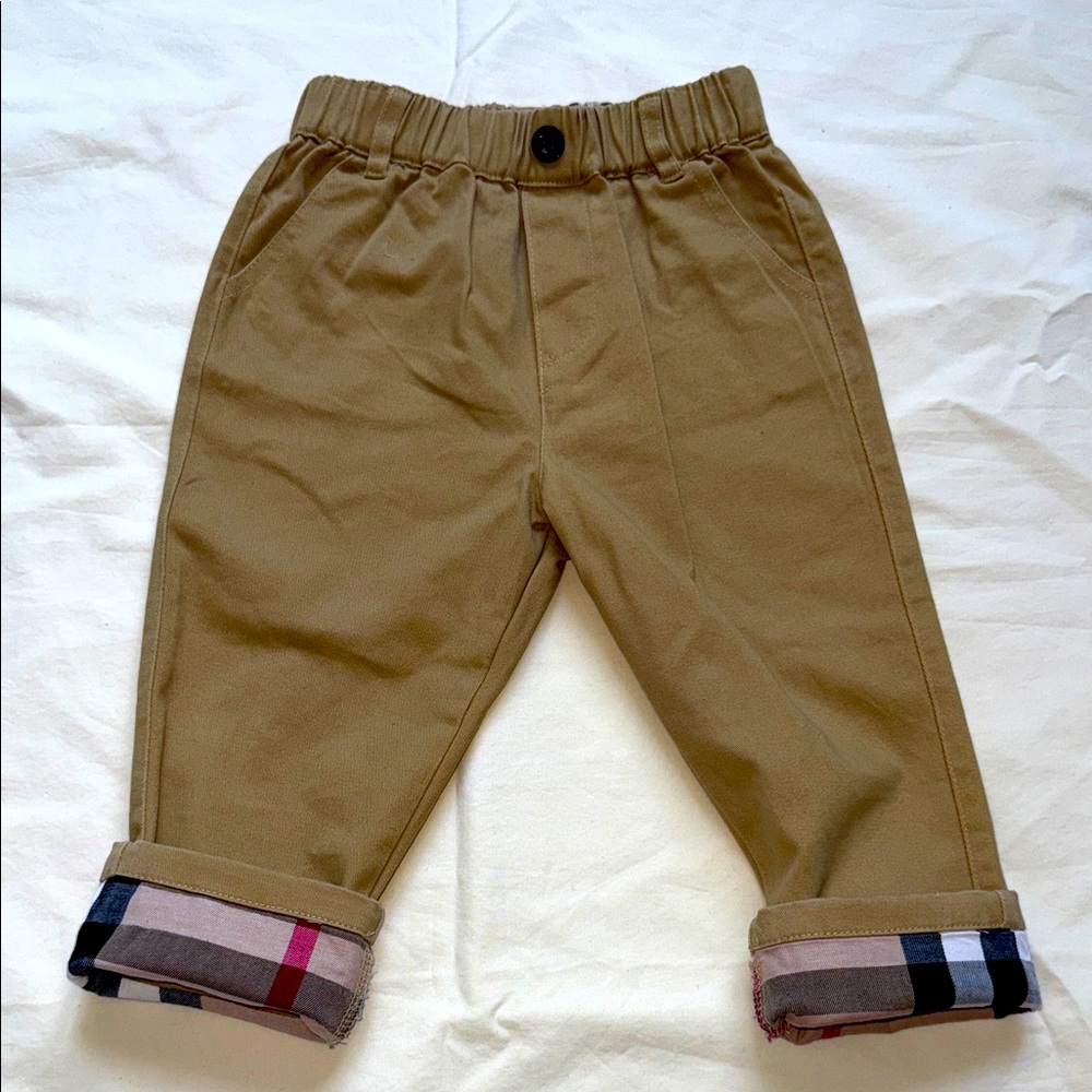 Kids baby boy Tan Bottoms with Plaid Cuffs size 24 months **